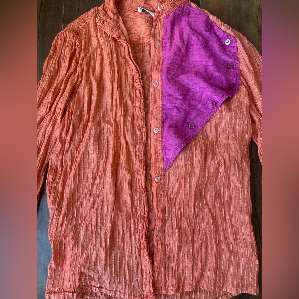 Vintage Samuel Robert Textured Blouse Colorblock Artsy Sz 6 needs repair - Picture 4 of 10